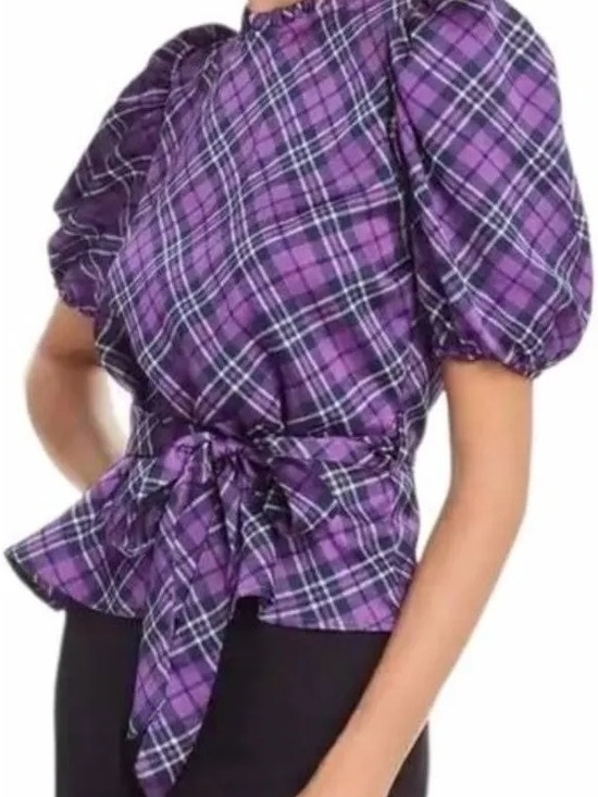 Aqua Tops - Aqua Purple Plaid Peplum top‎ Size S